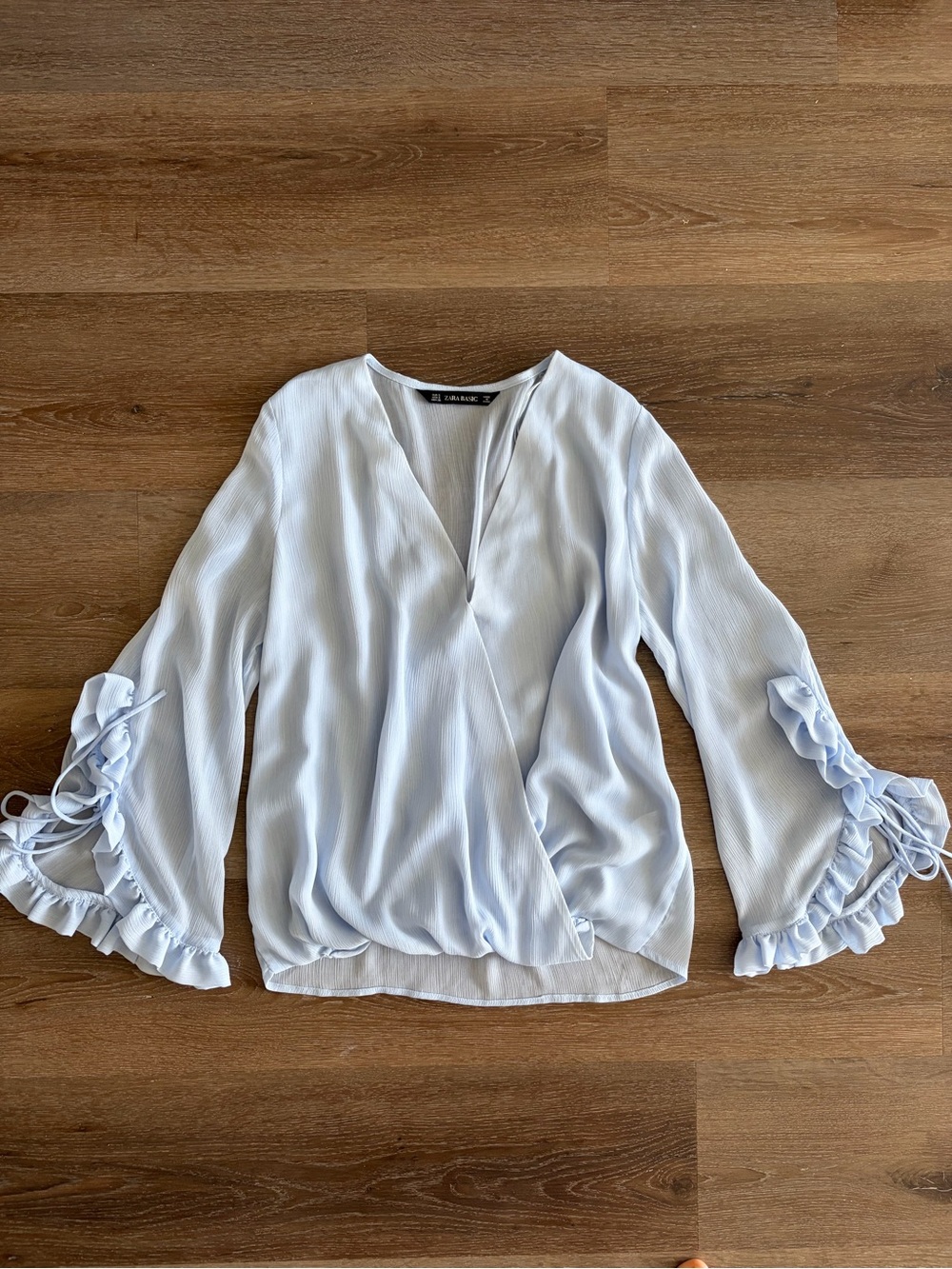 Periwinkle Ruffle Sleeve Wrap Blouse - ZARA (M)